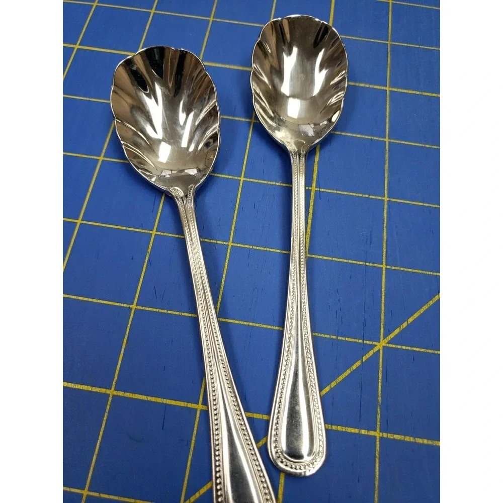 Lot of 2 Cuisinart Sugar Shell Spoon 18/10 Stainless Beaded Edge 6 Inches